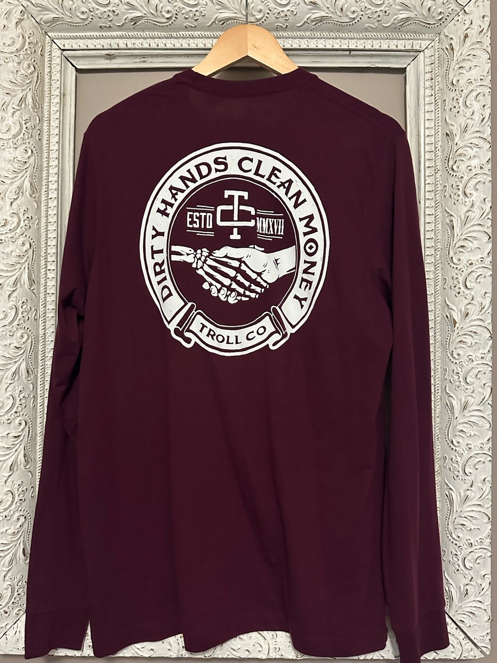 Troll Co. Haggler Long Sleeve Shirt Dirty Hands Clean Money Maroon L/S